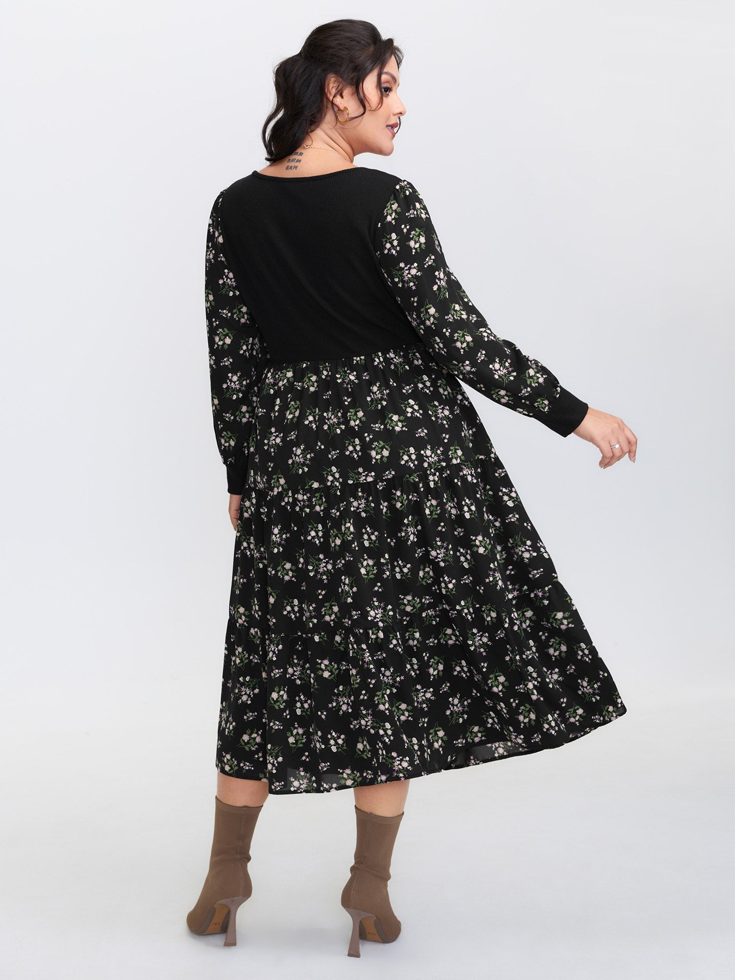 2-in-1 Floral Ruched Midi Dress