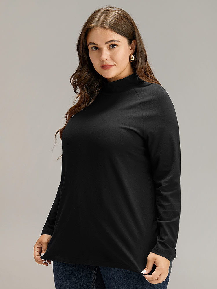 Cotton Mock Neck Raglan Sleeve T-shirt