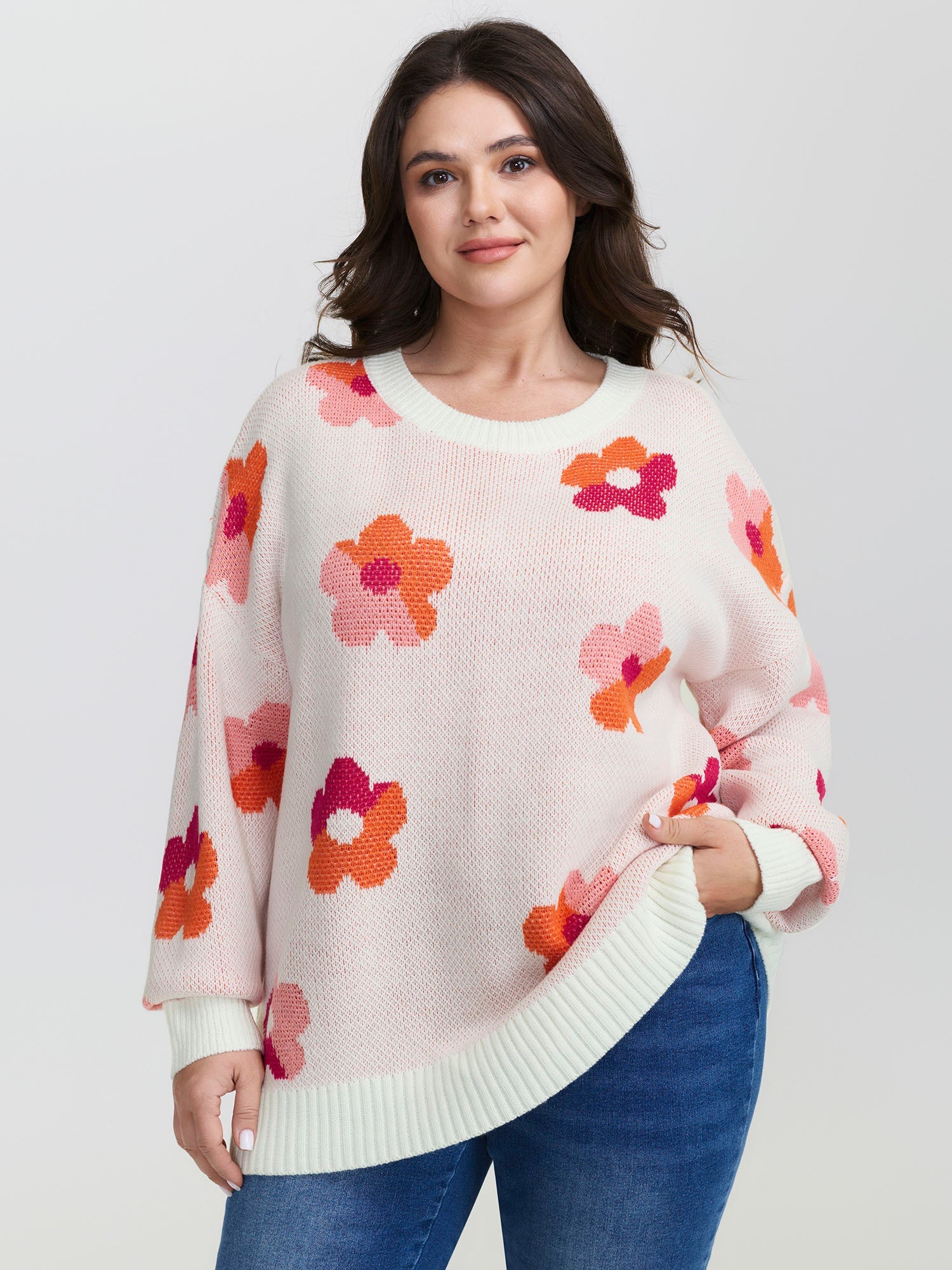 Colorful Floral Jacquard Pullover