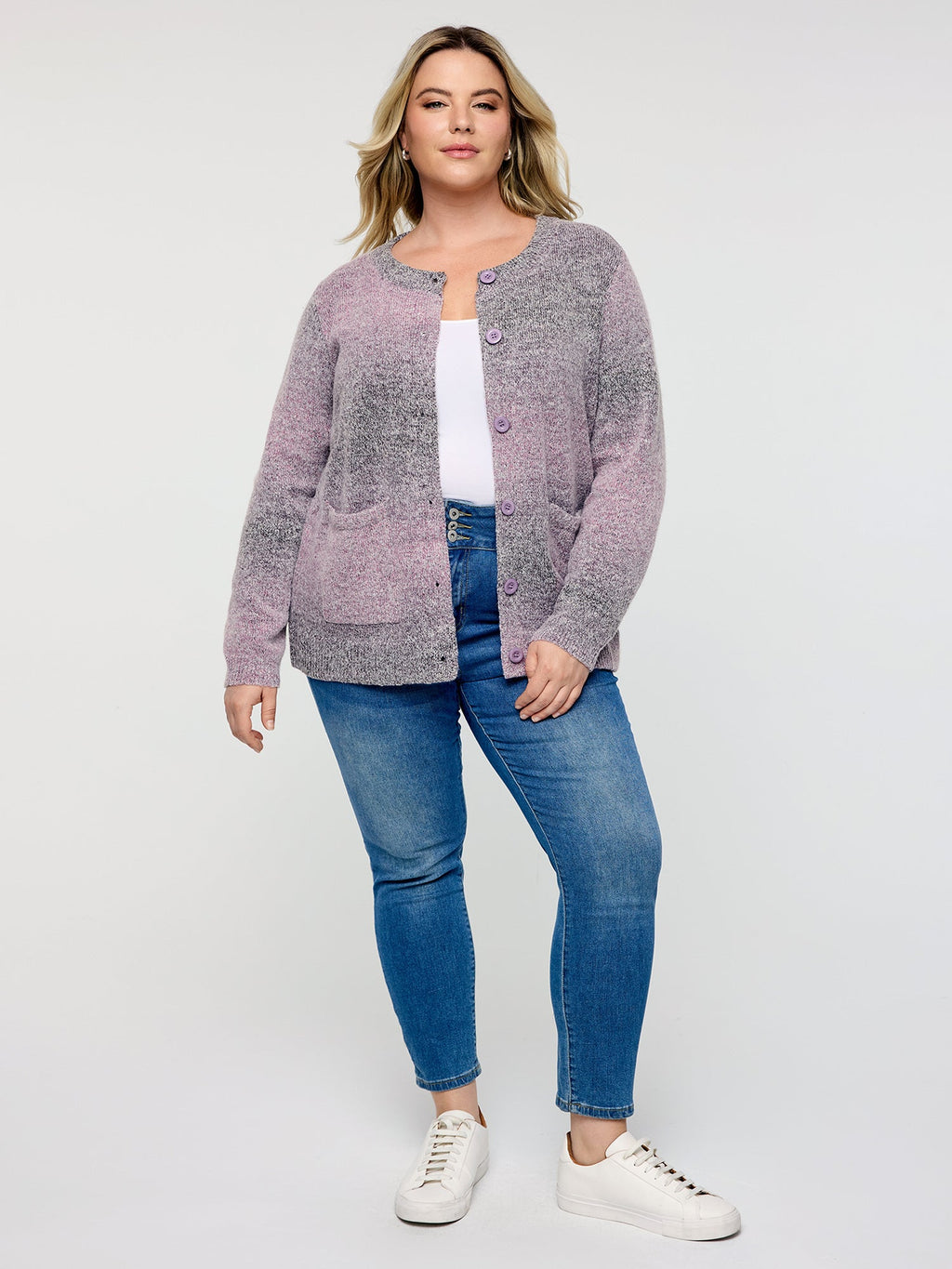 Color Gradient Buttons Knit Cardigan