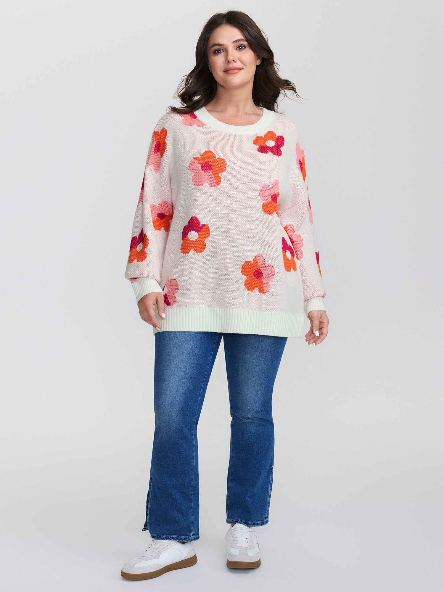 Colorful Floral Jacquard Pullover