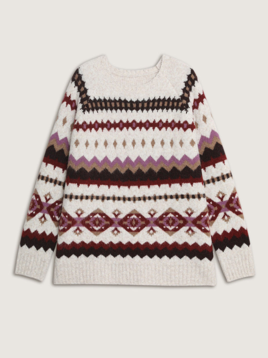 Boho Print Round Neck Ribbed Hem Pullover