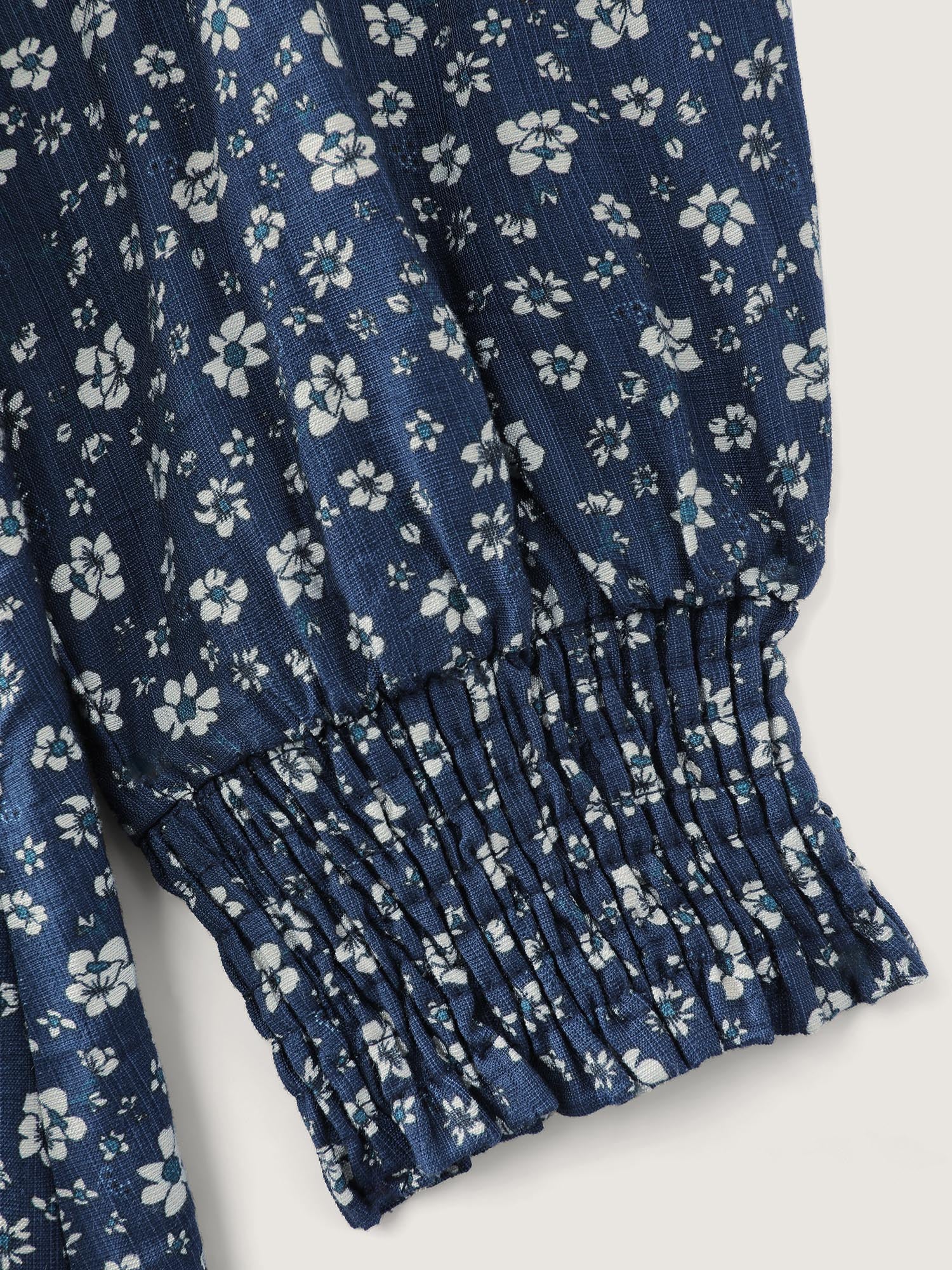 Corset Detail Shirred Floral Pockets Midi Dress