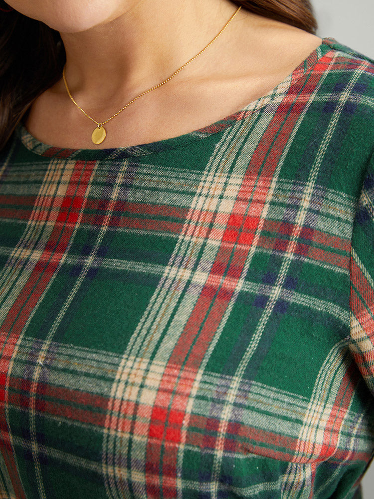 Christmas Plaid Ties Lantern Sleeve Blouse
