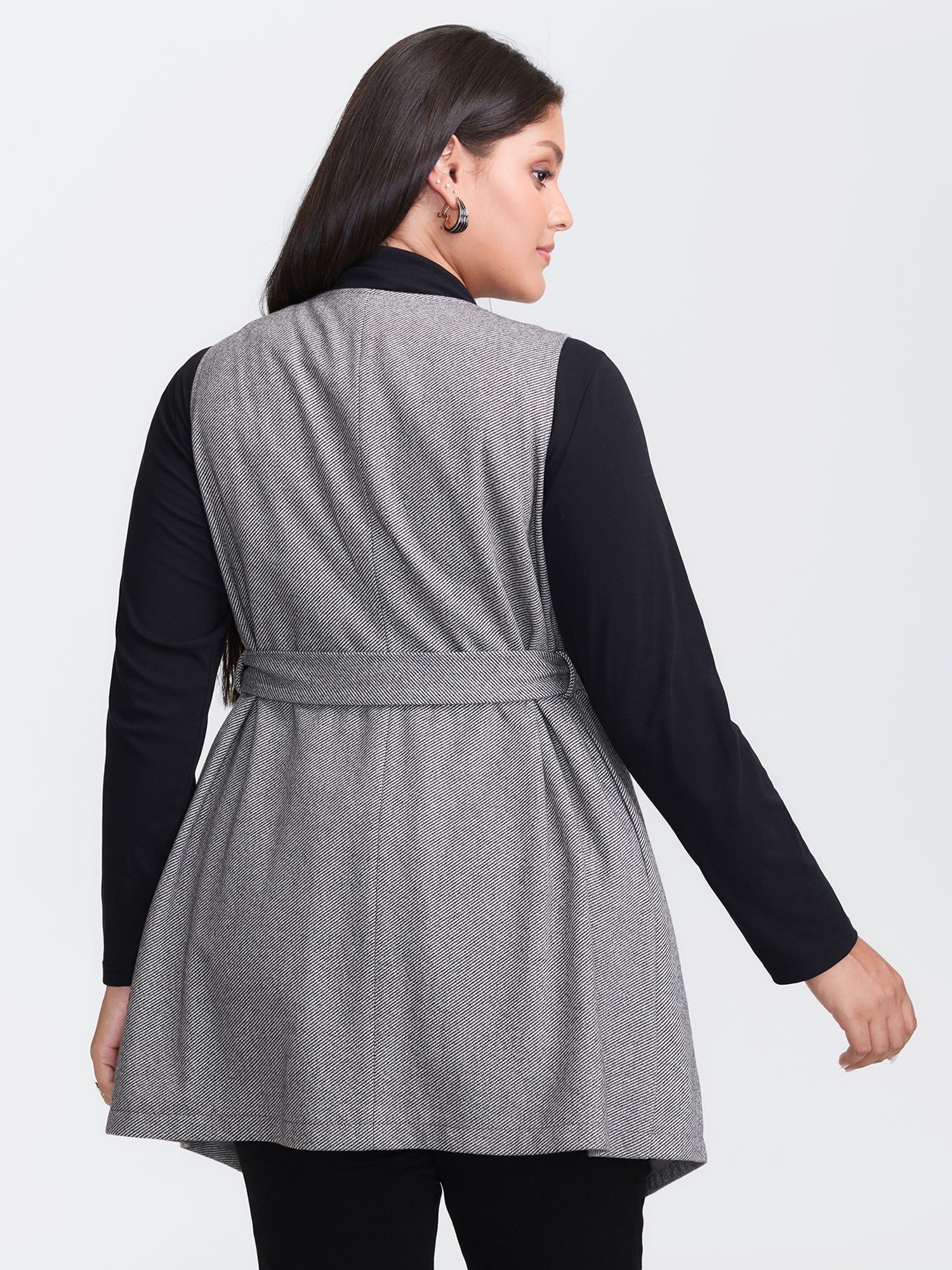 Asymmetrical Placket Belted Long Vest