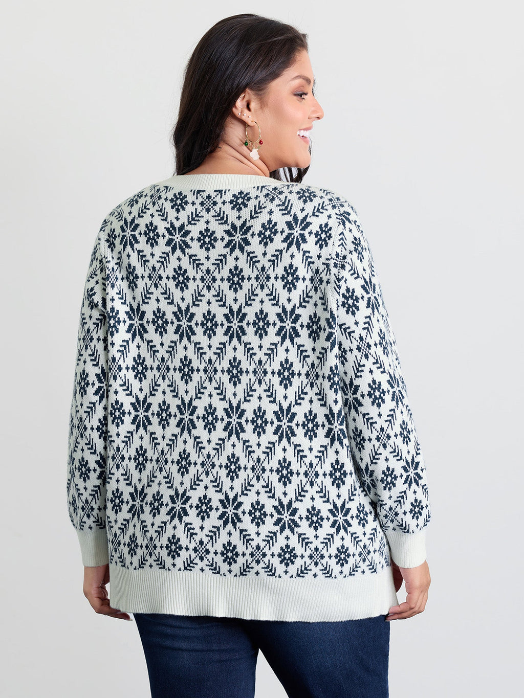 Supersoft Snowflake Jacquard Pattern Pockets Knit Cardigan