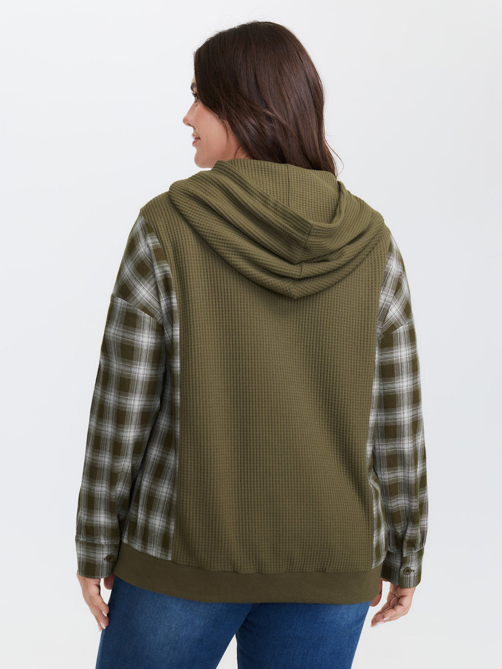Checkered Spliced Textured Hoodie