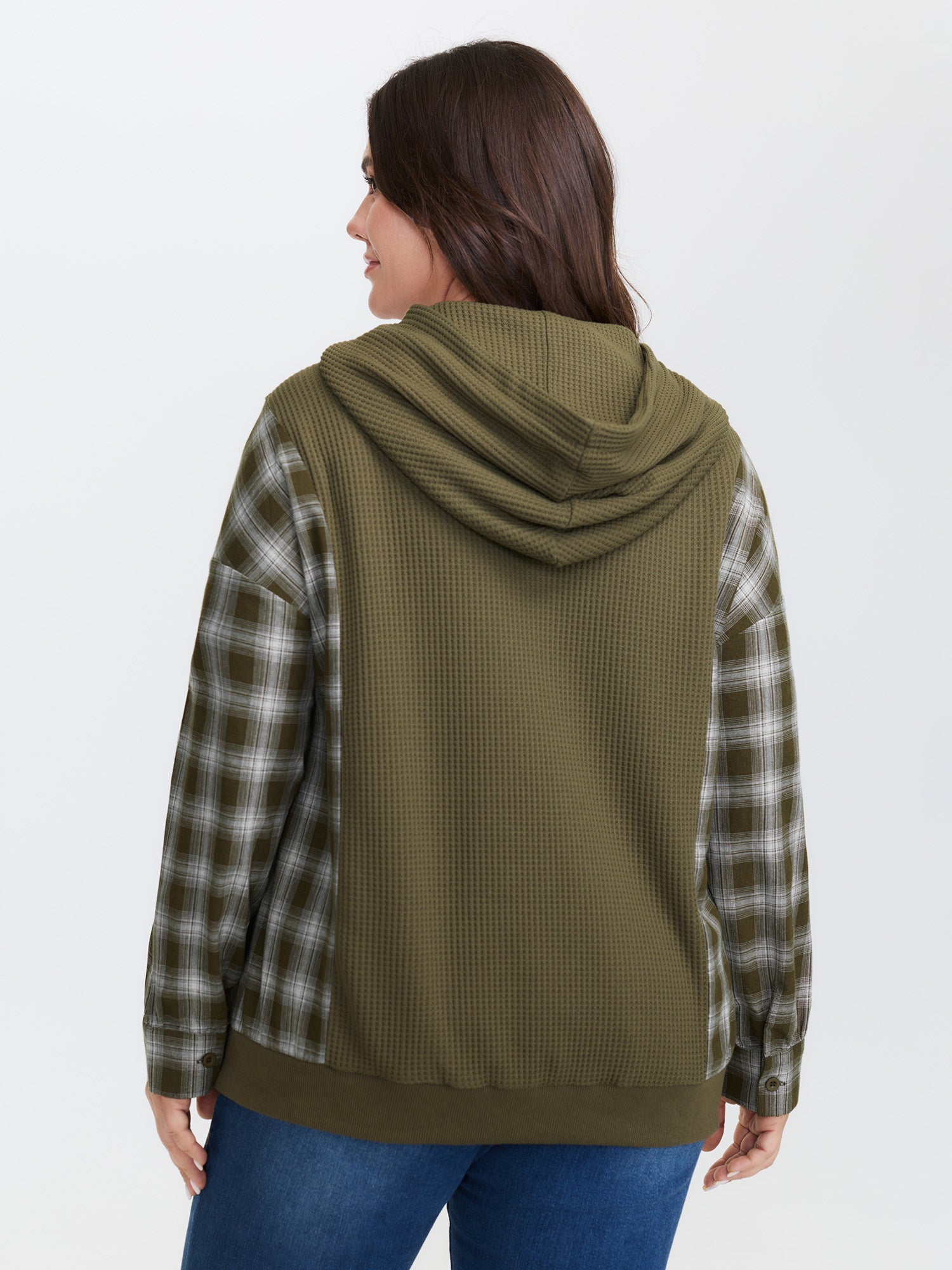 Checkered Spliced Textured Hoodie