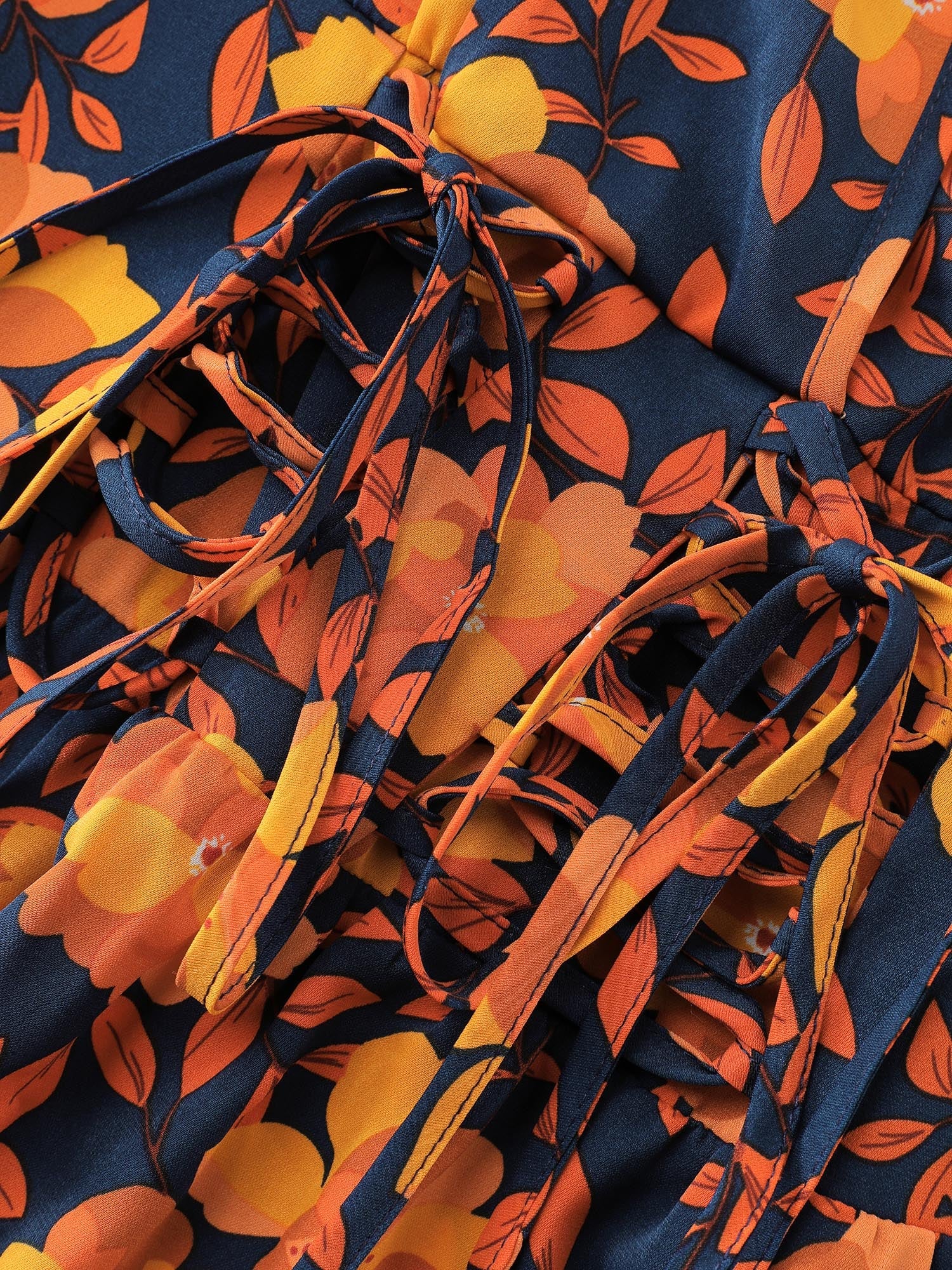 Crisp Leaf Print Shirred Waist Blouse