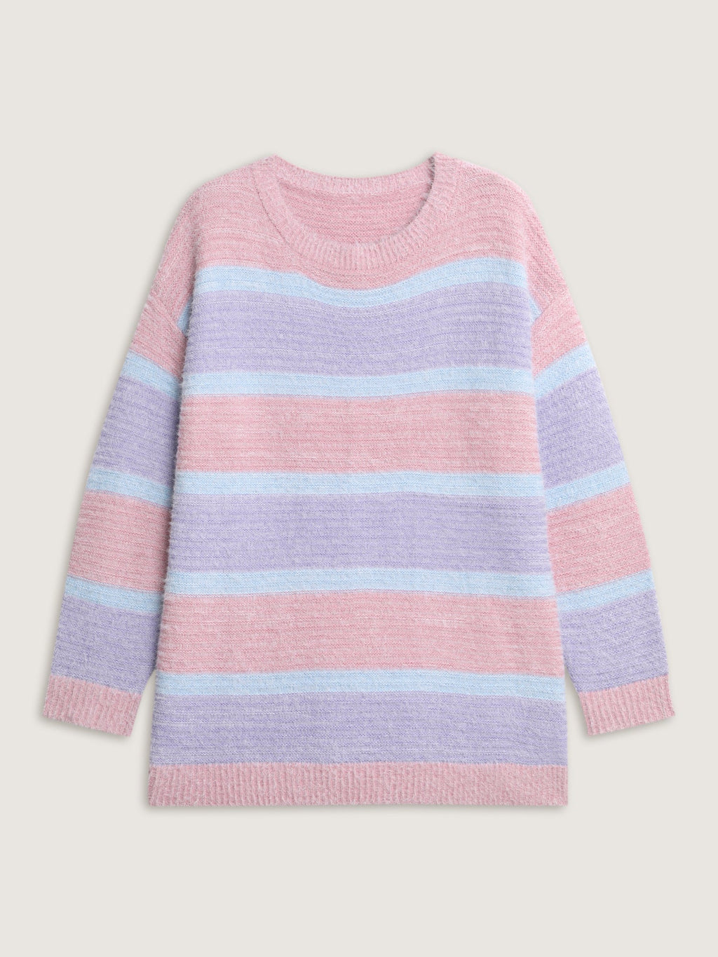 Color Stripe Fluffy Textured Pullover