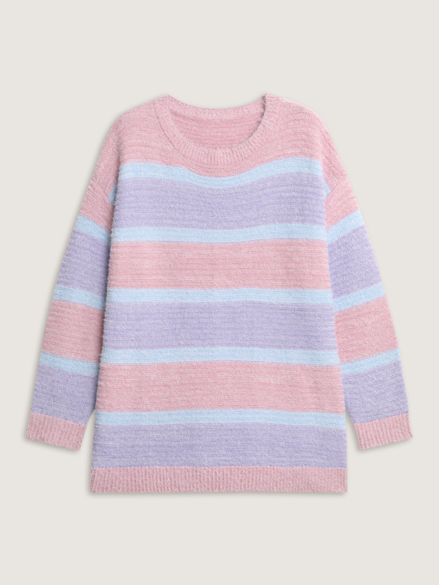 Color Stripe Fluffy Textured Pullover