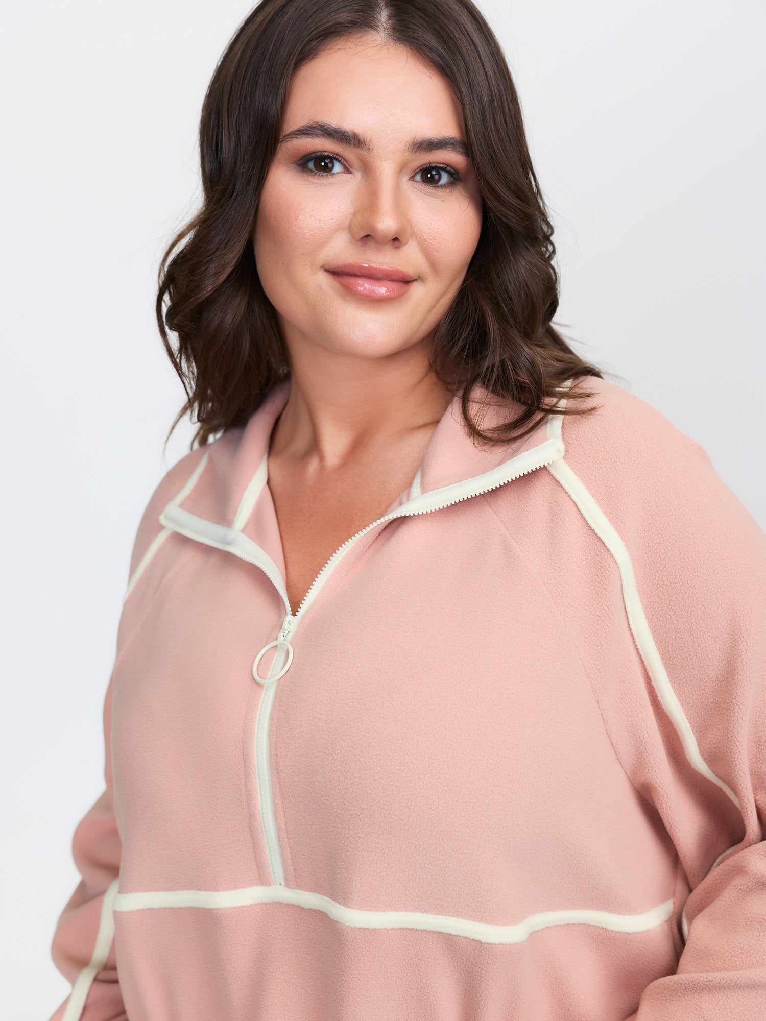 Color Contrast Fluffy Half Zip Sweatshirt