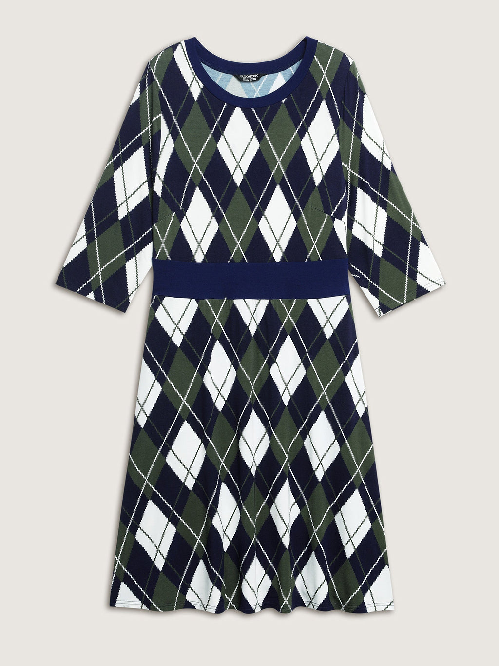 Cable Knit Geometric Print Midi Dress