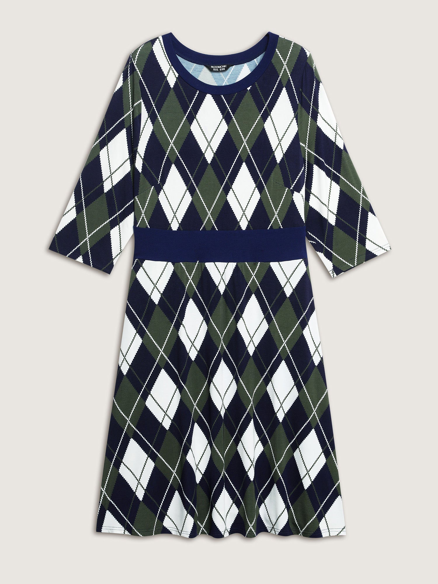 Cable Knit Geometric Print Midi Dress