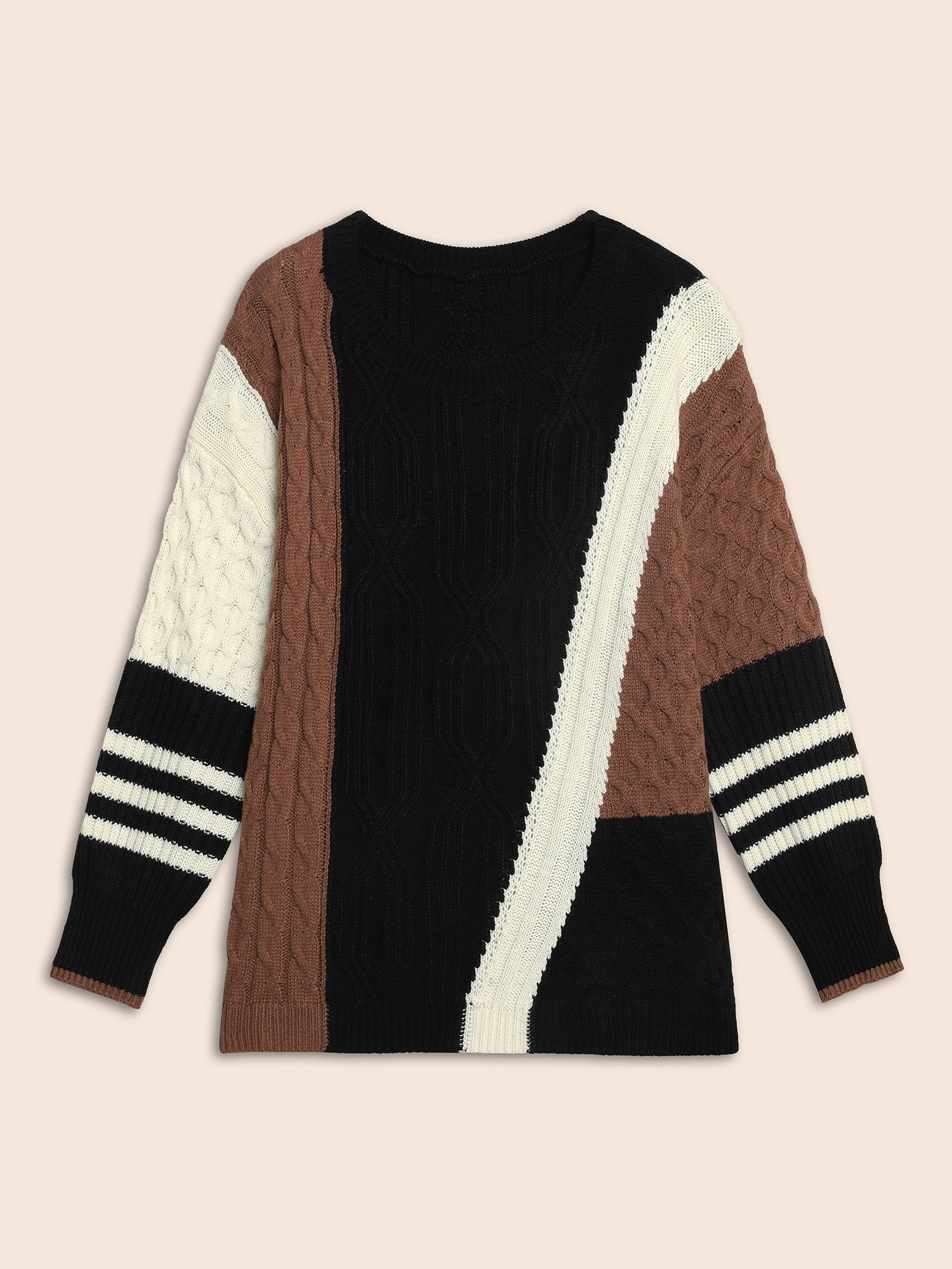 Contrast Patchwork Cable Knit Pullover