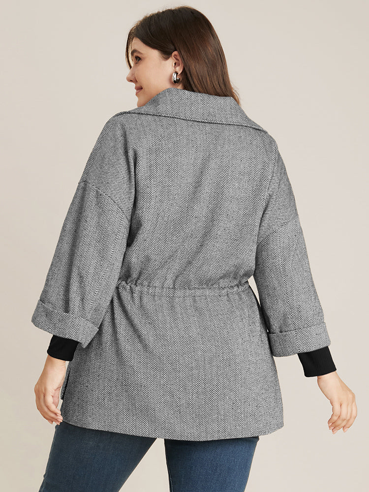 Chevron Pattern Pocket Split Hem Drawstring Coat