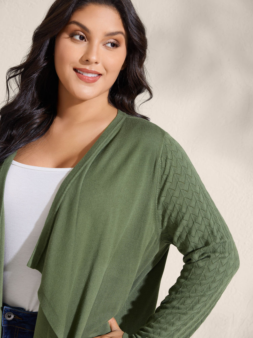 Asymmetrical Hem Cut-Out Knit Cardigan