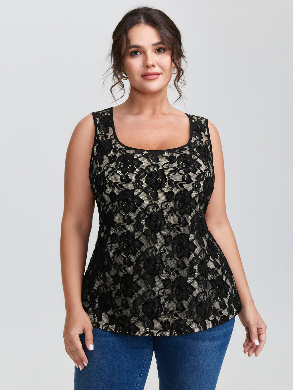 Floral Lace Scoop Neck Tank Top