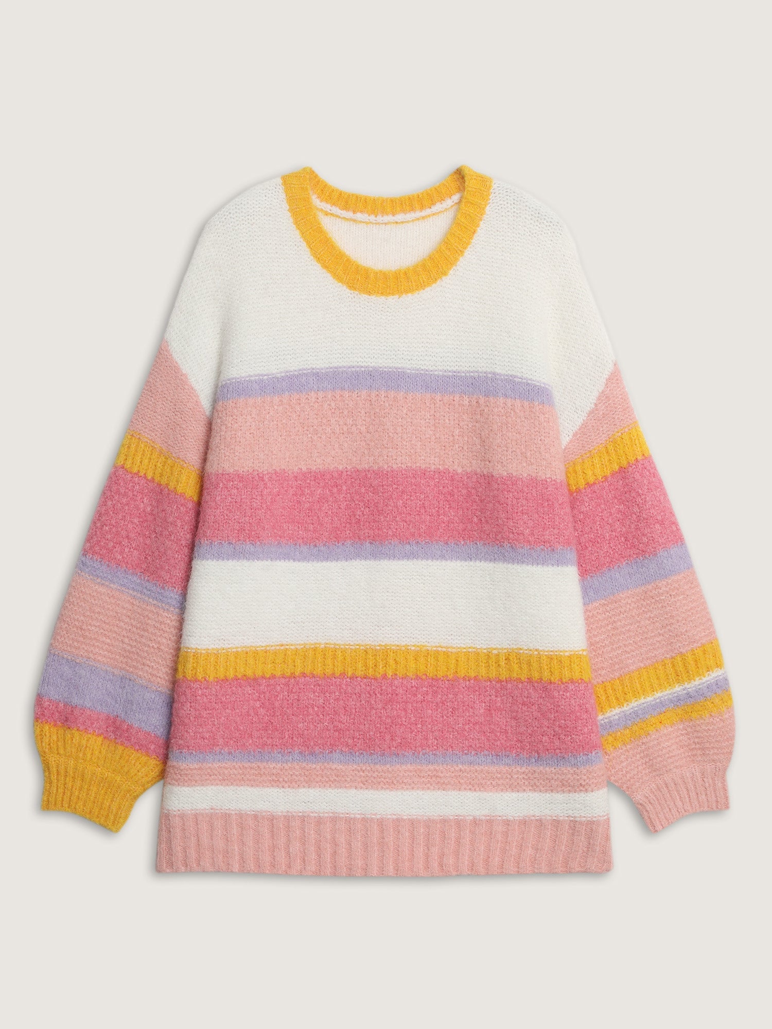Colorblock Textured Ribbed Hem Pullover