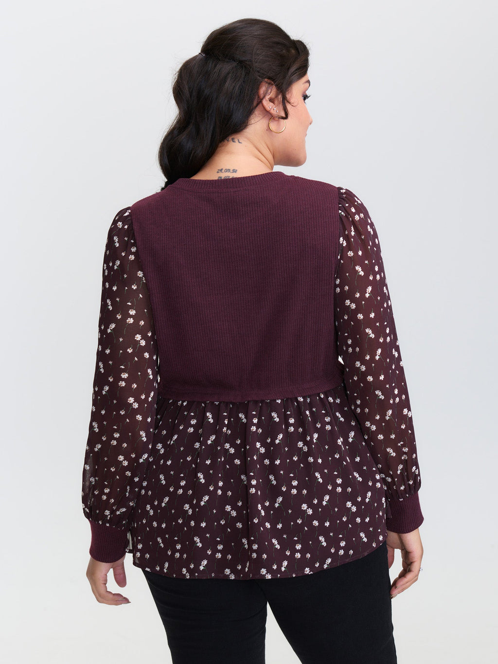 2-in-1 Floral Ribbed Knit Top