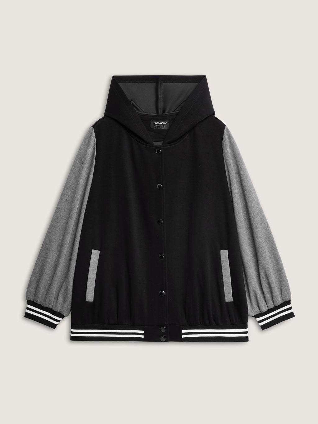 Colorblock Pockets Button Hooded Jacket