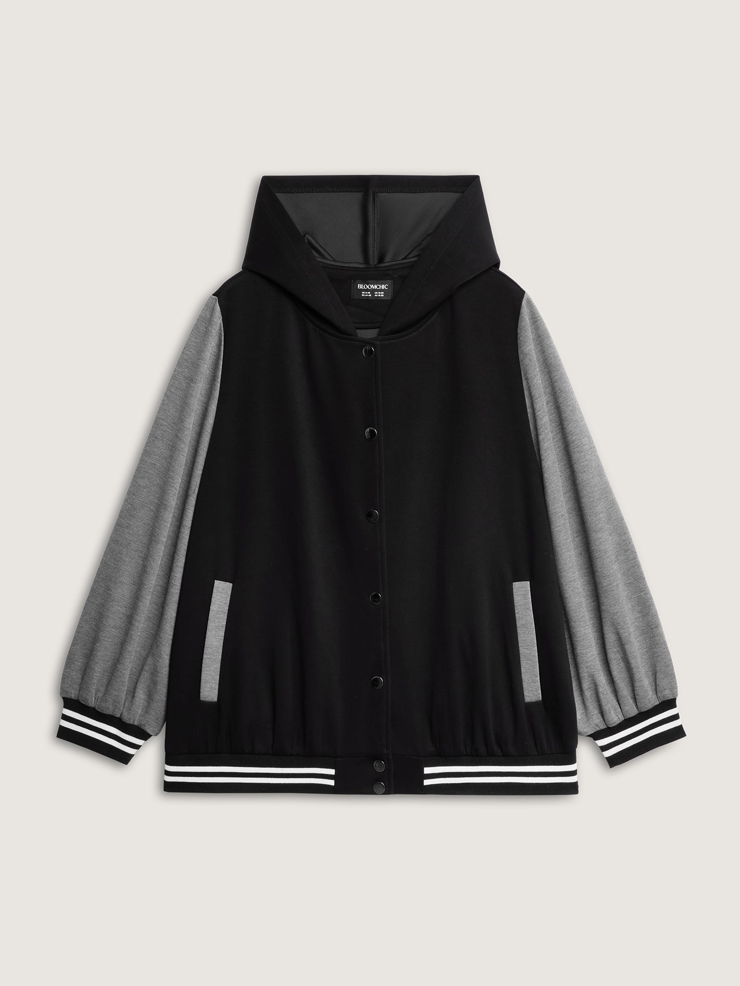 Colorblock Pockets Button Hooded Jacket