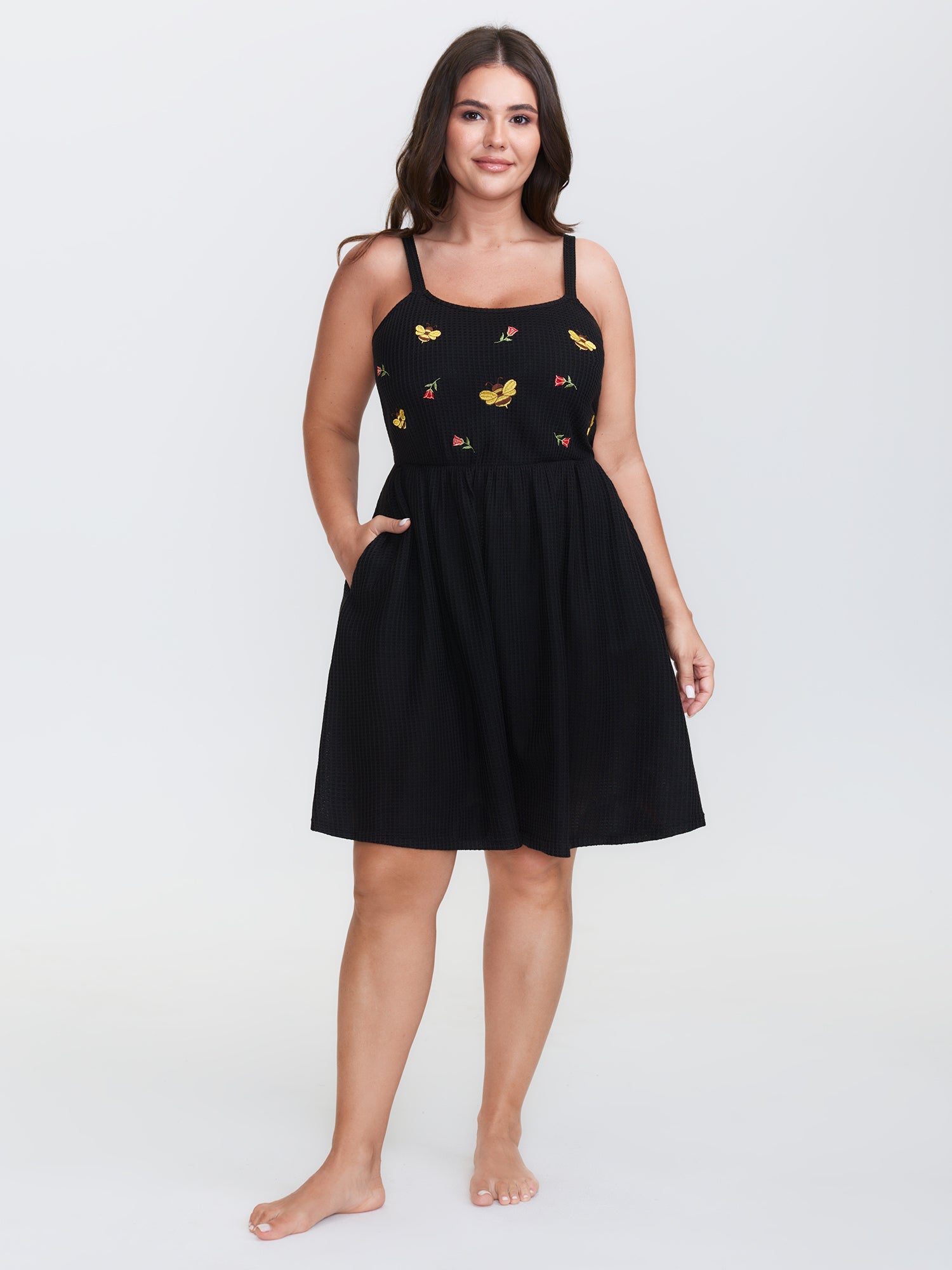 Bee Embroidery Textured Cami Lounge Dress