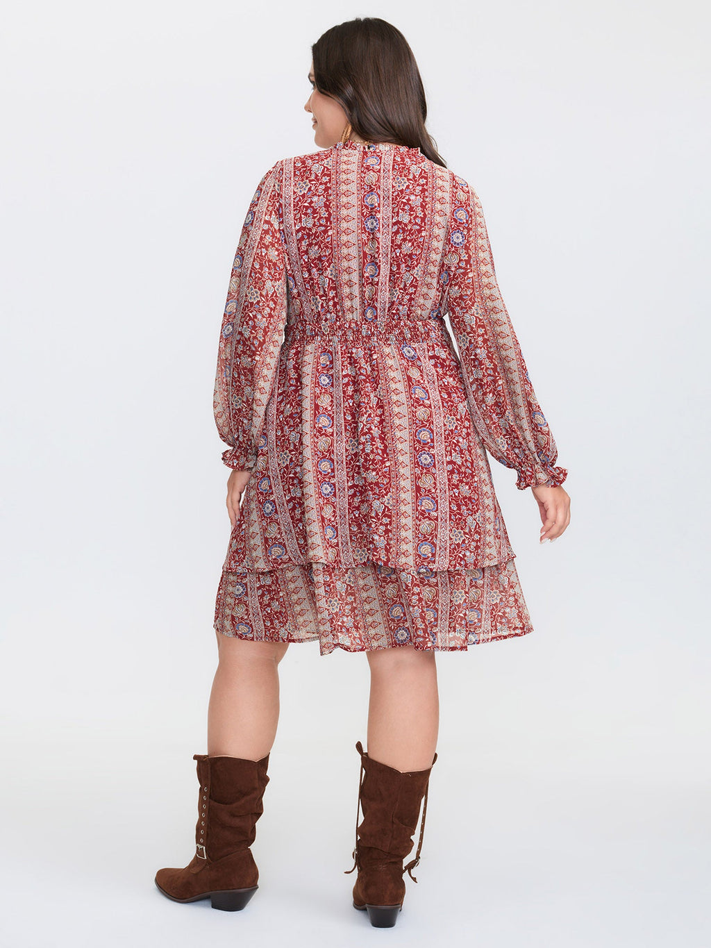 Chiffon Boho Stripe Stretchy Waist Midi Dress