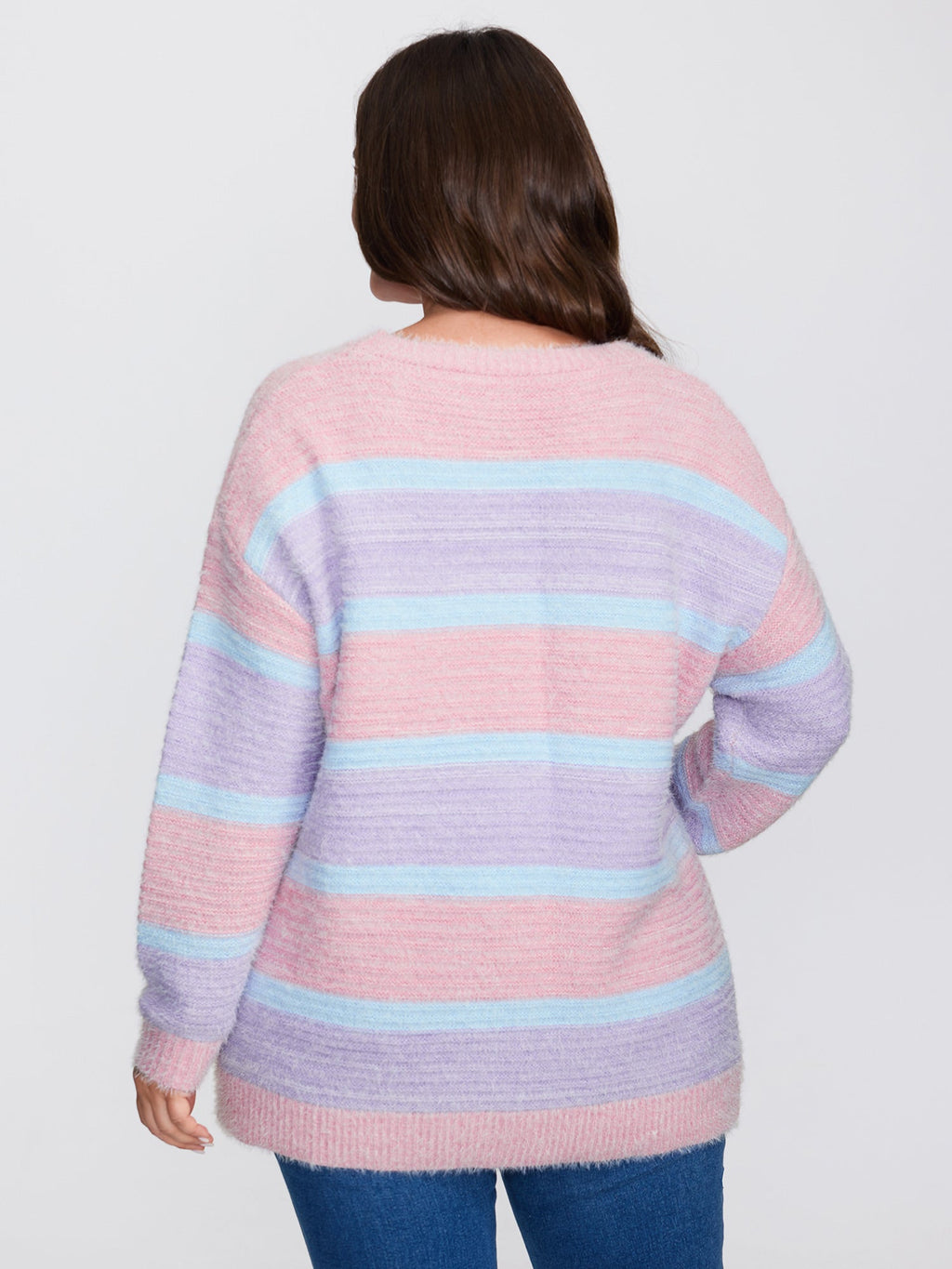 Color Stripe Fluffy Textured Pullover
