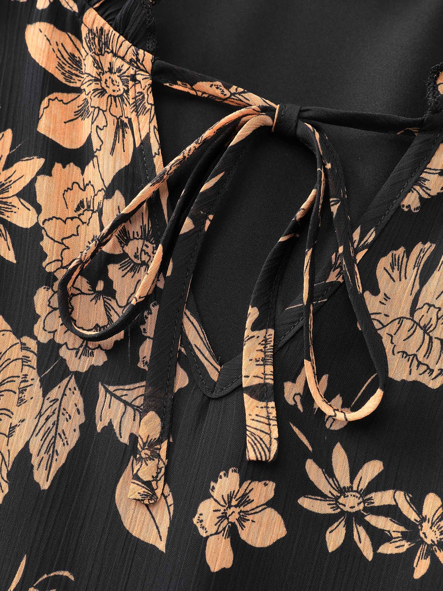 Chiffon Silhouette Flower Ruffled Midi Dress