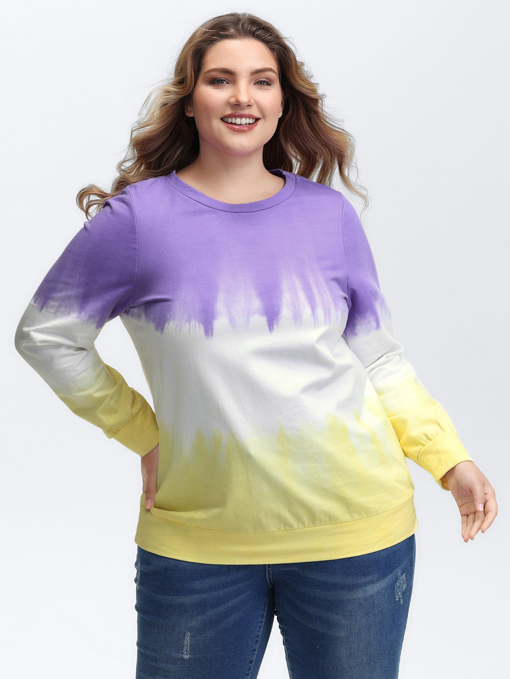 Cotton Dip Dye Stretchy Hem Sweatshirt