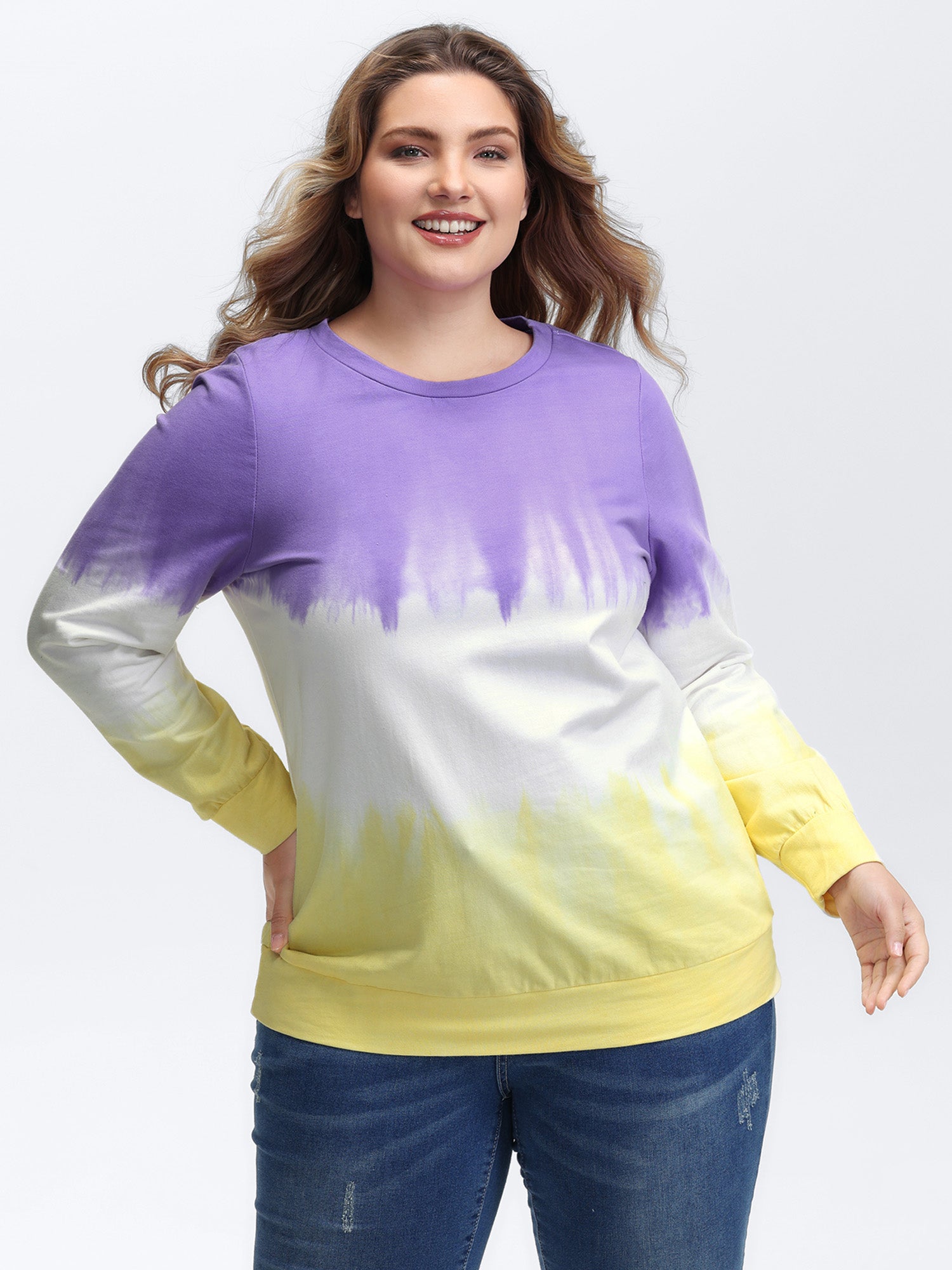 Cotton Dip Dye Stretchy Hem Sweatshirt