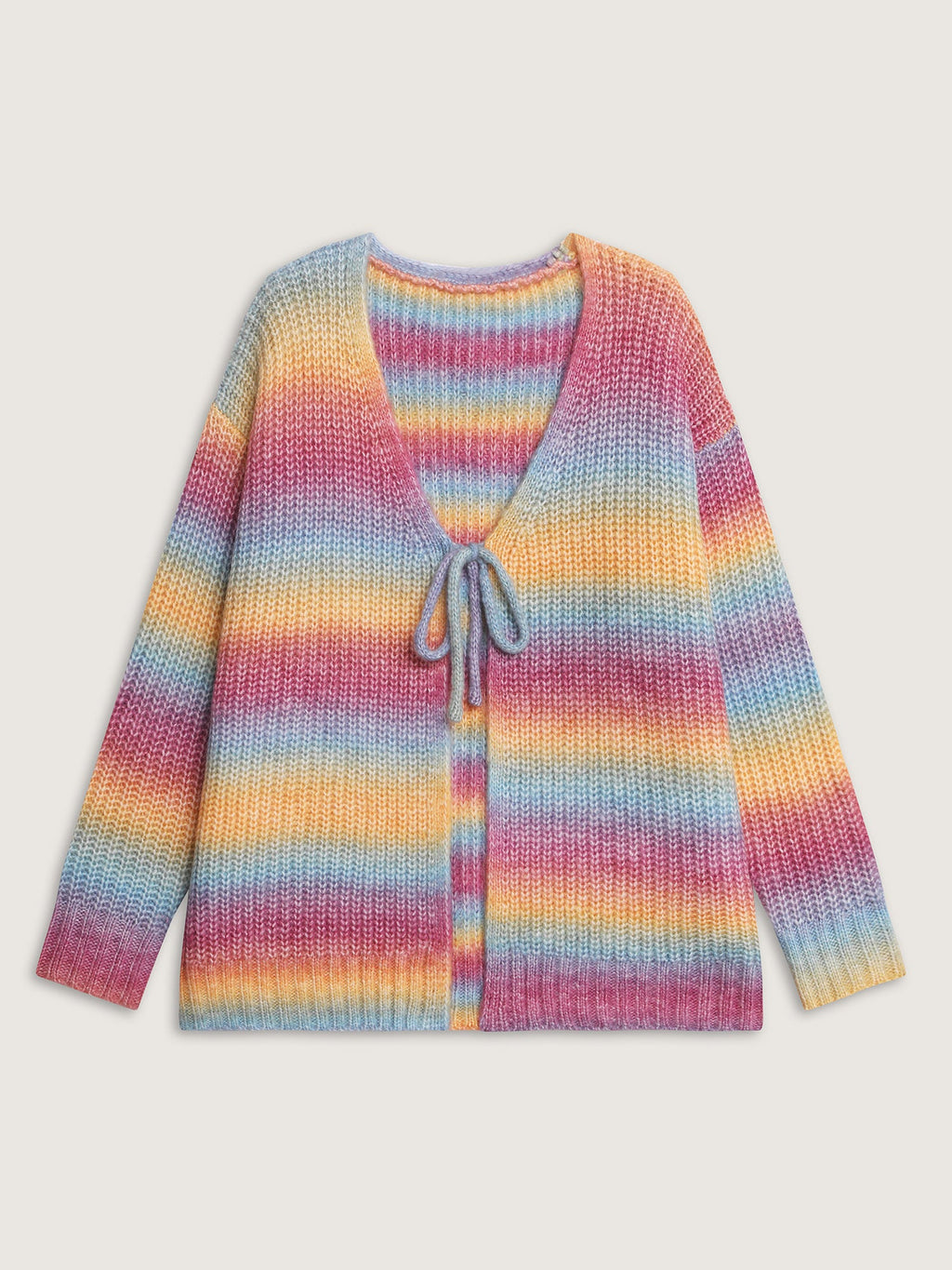 Colorful Front-Tie Heather Knit Cardigan