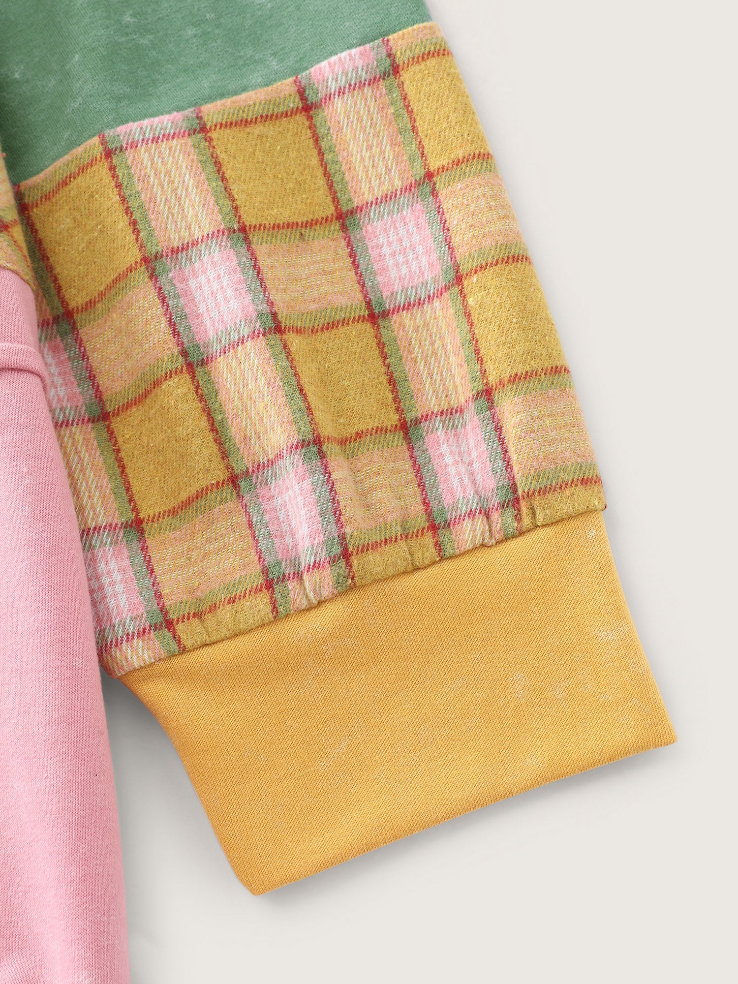 Colorblock Plaid Round Neck Sweatshirt