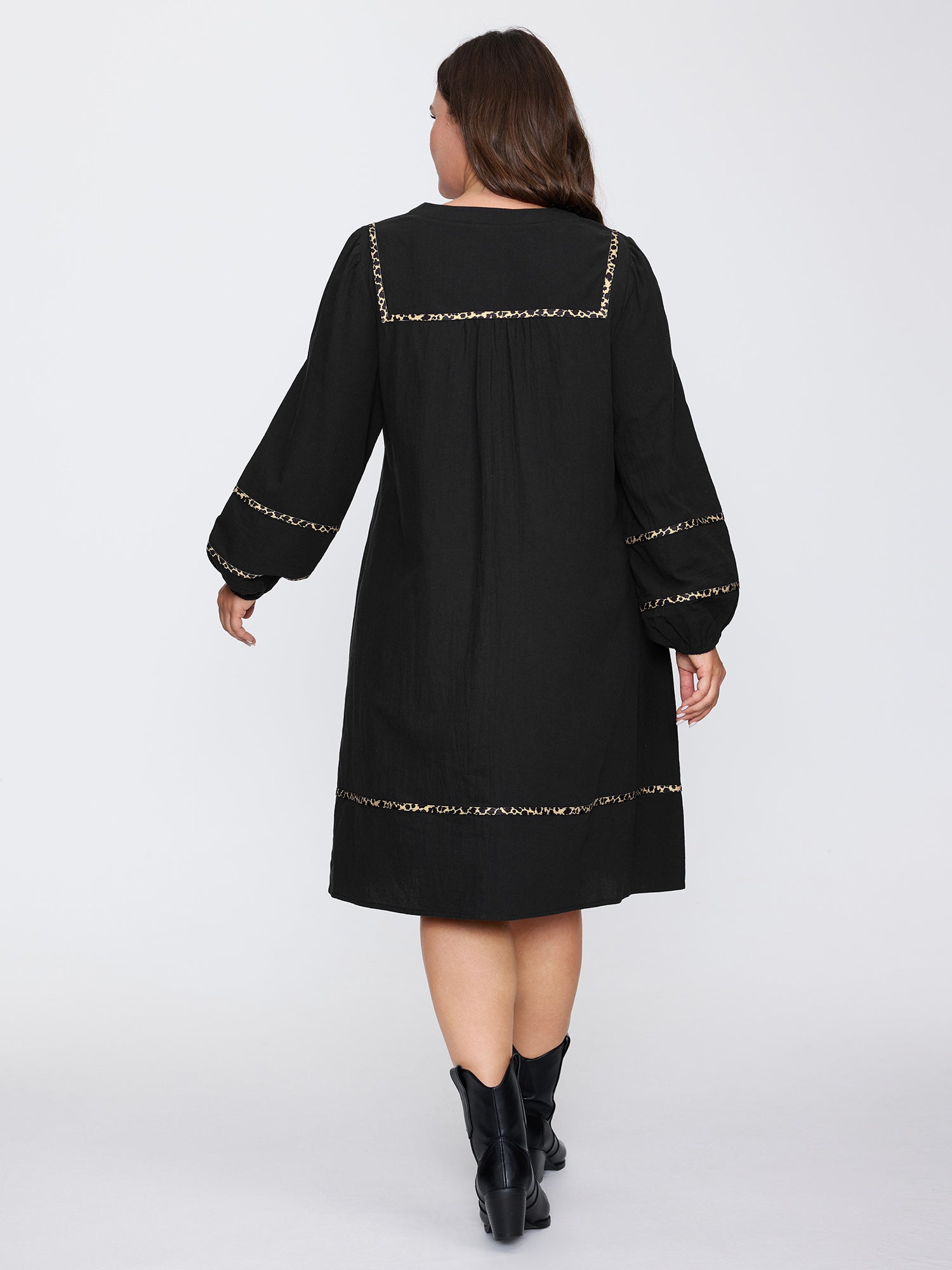 Cotton Leopard Print Notched Collar Midi Dress