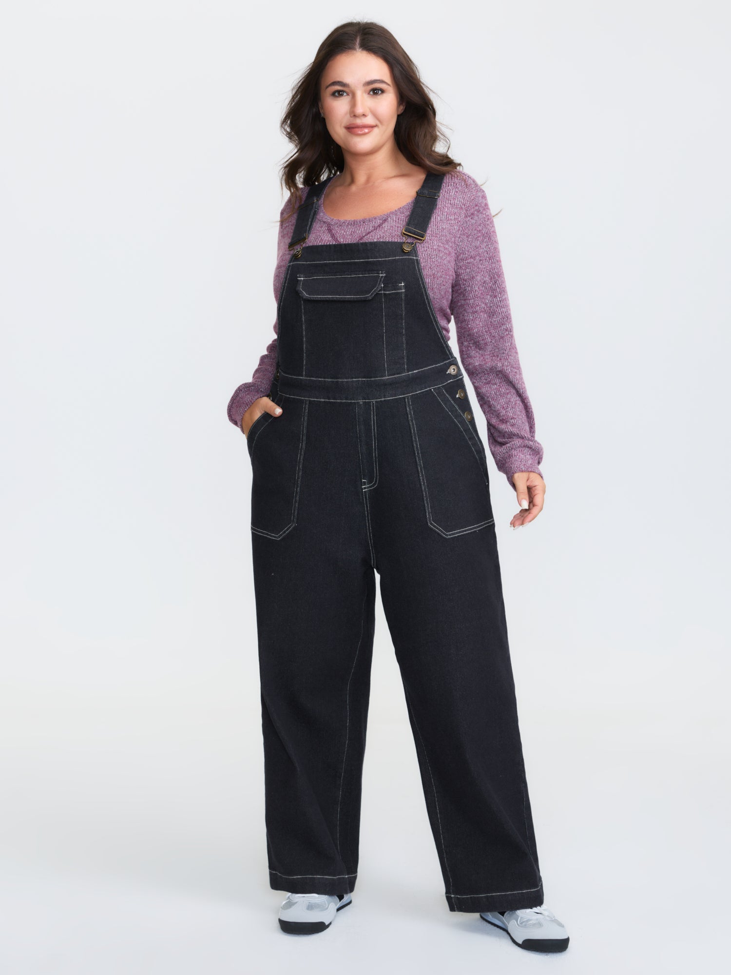 Denim Overall Straps Wide-Leg Jumpsuit