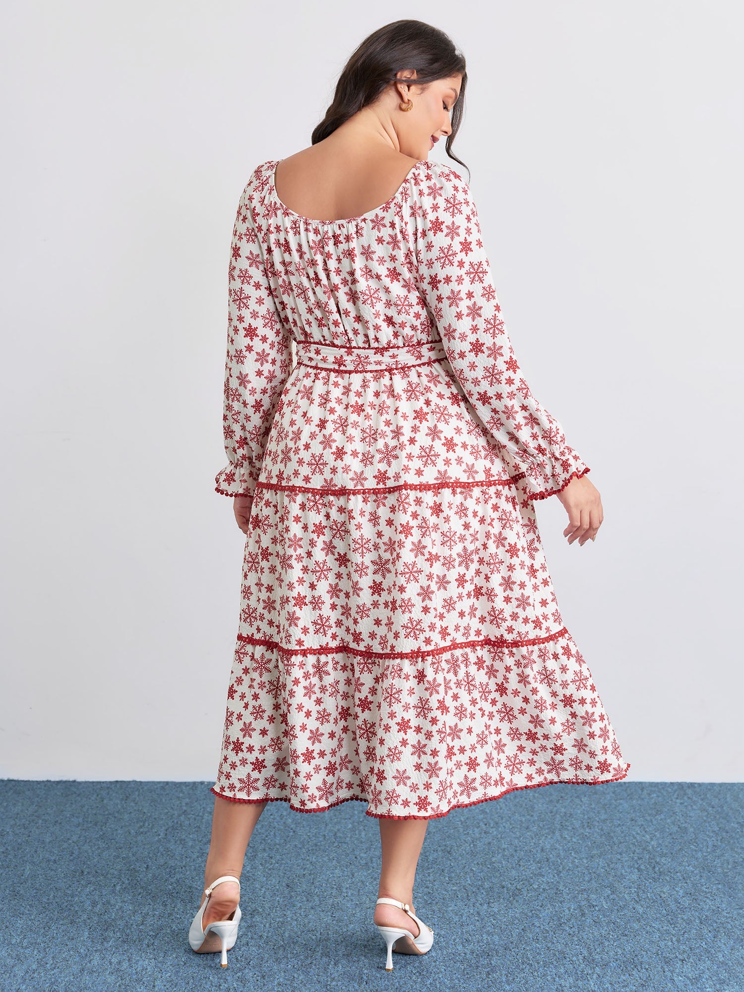 Boho Print Contrast Waist-Tie Maxi Dress