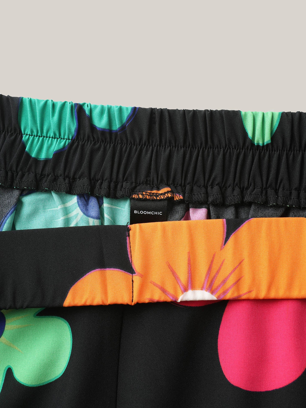 Colorful Large Floral Print Wide-Leg Pants