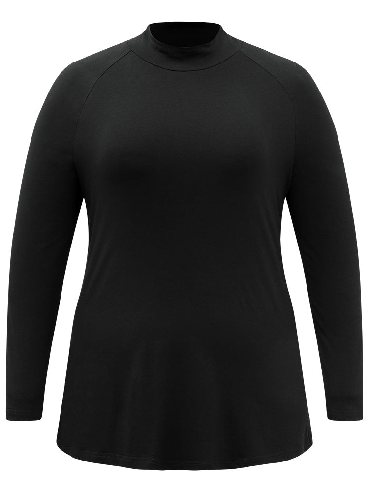 Cotton Mock Neck Raglan Sleeve T-shirt