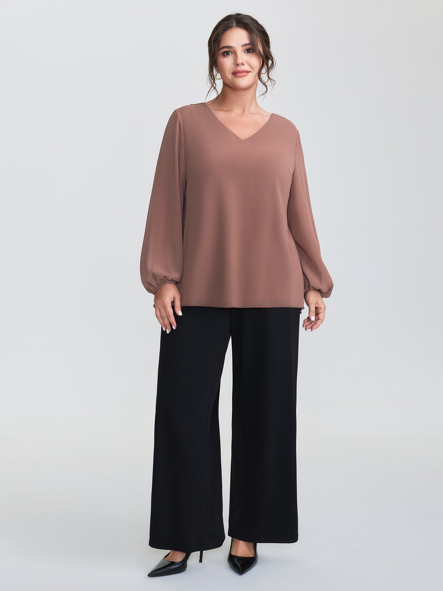 Chiffon Overlap Back Pleated Blouse