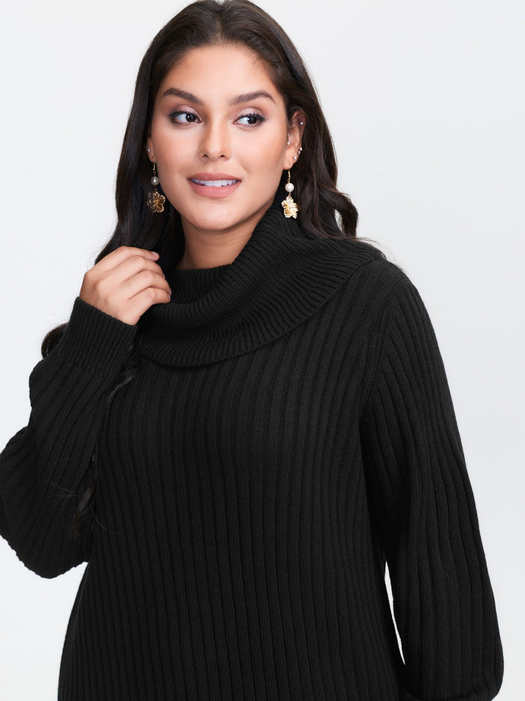 High Turtleneck Textured Sweater Dress