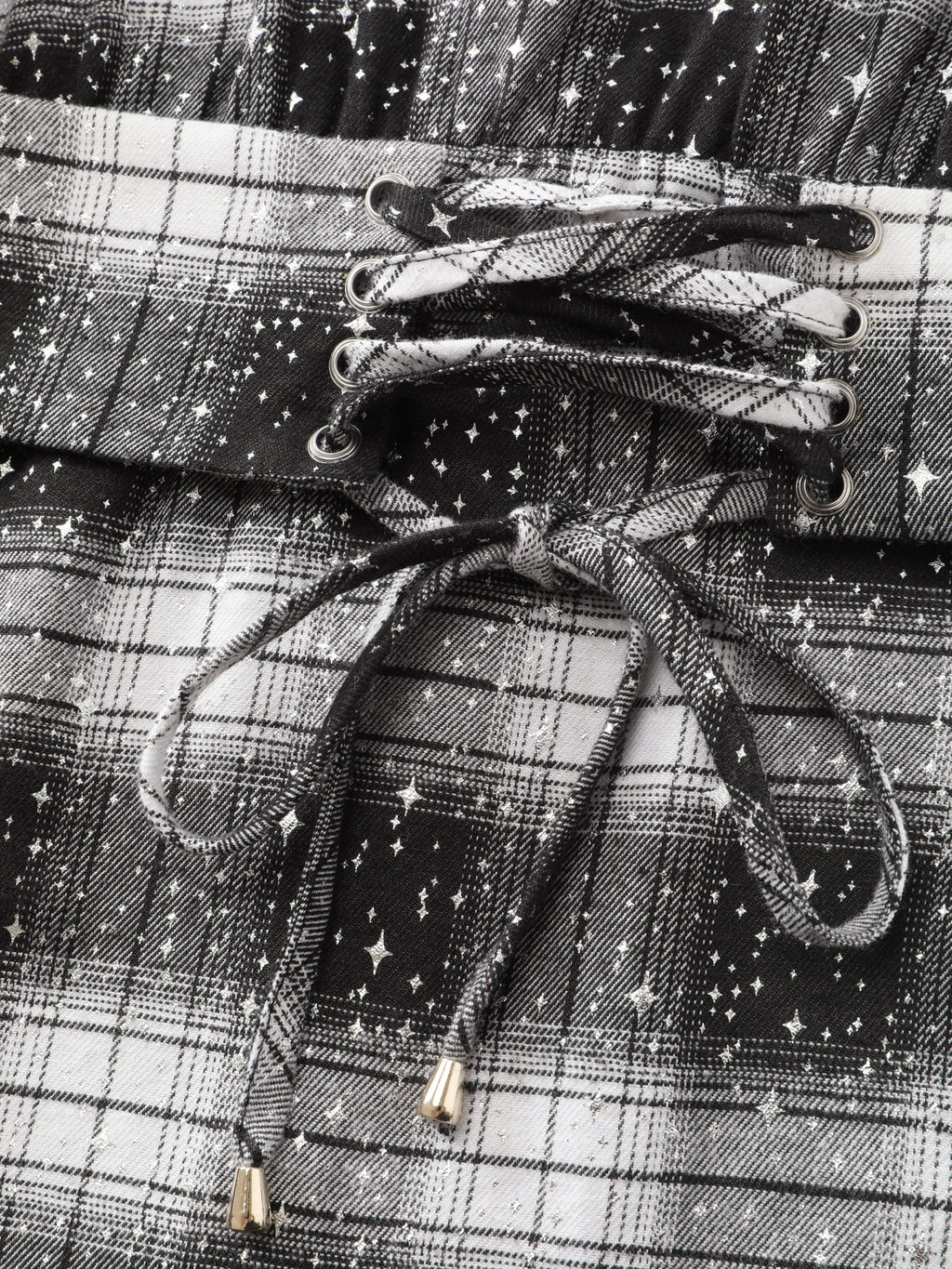 Checkered Hot Stamped Waist-Tie Blouse