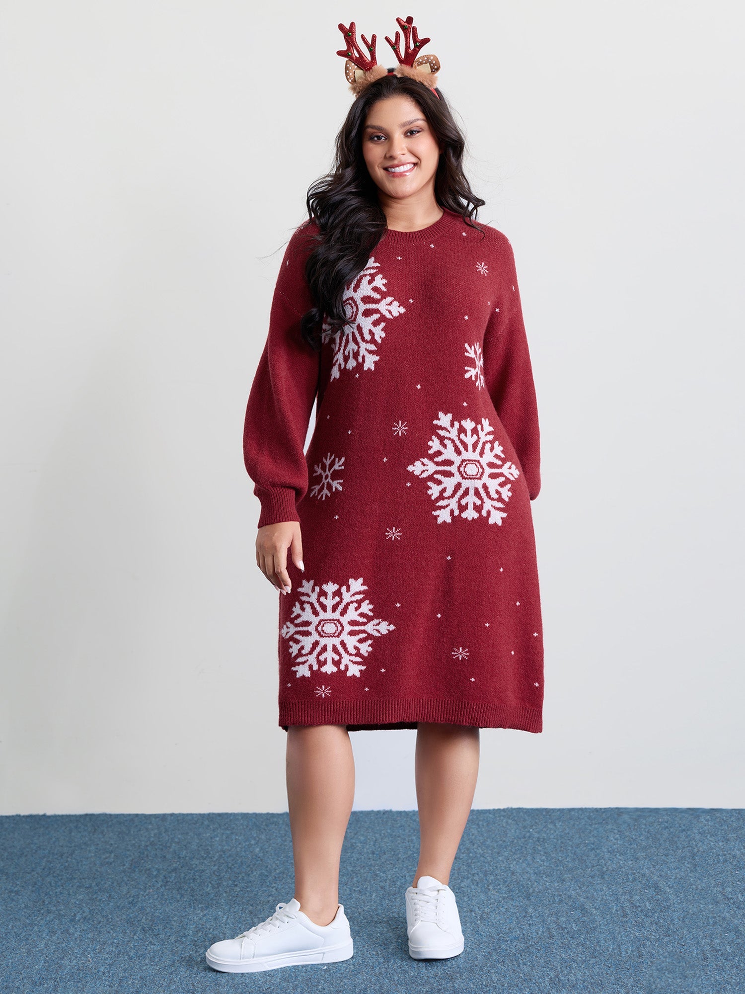 Snowflake Pattern Drop Shoulder Sweater Dress