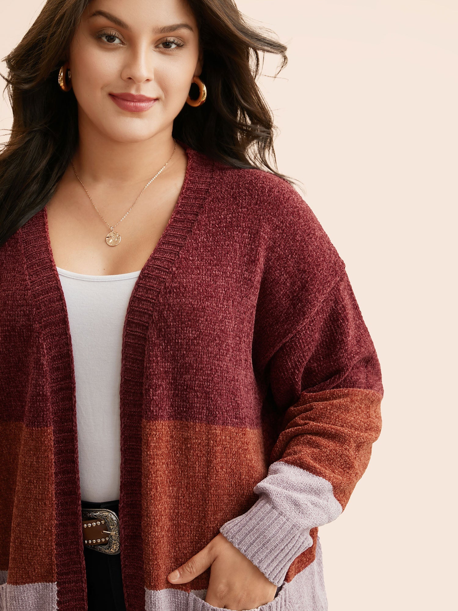 Colorblock Contrast Patch Pocket Cardigan