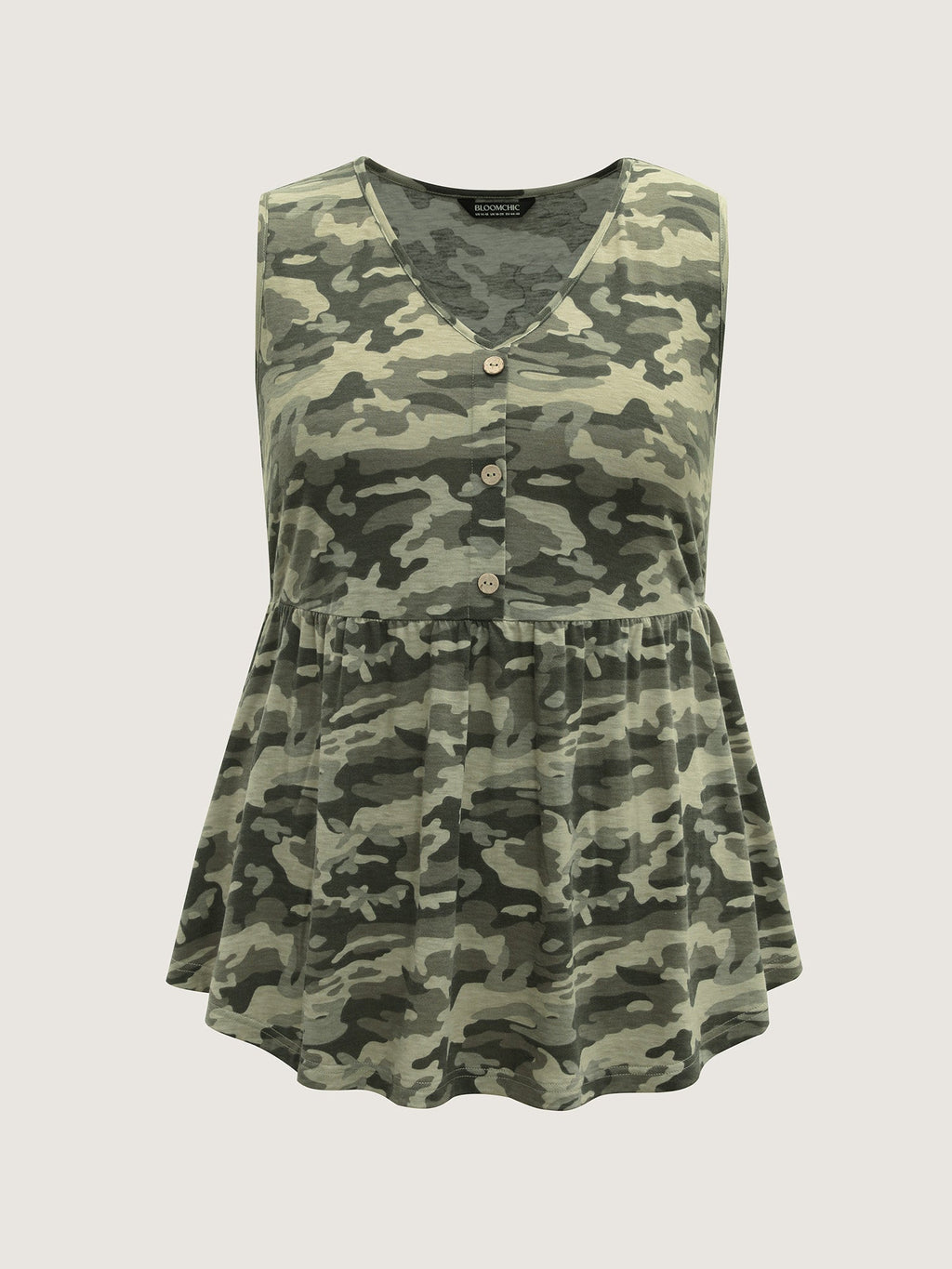 Camouflage Print Cinched-Waist Tank Top