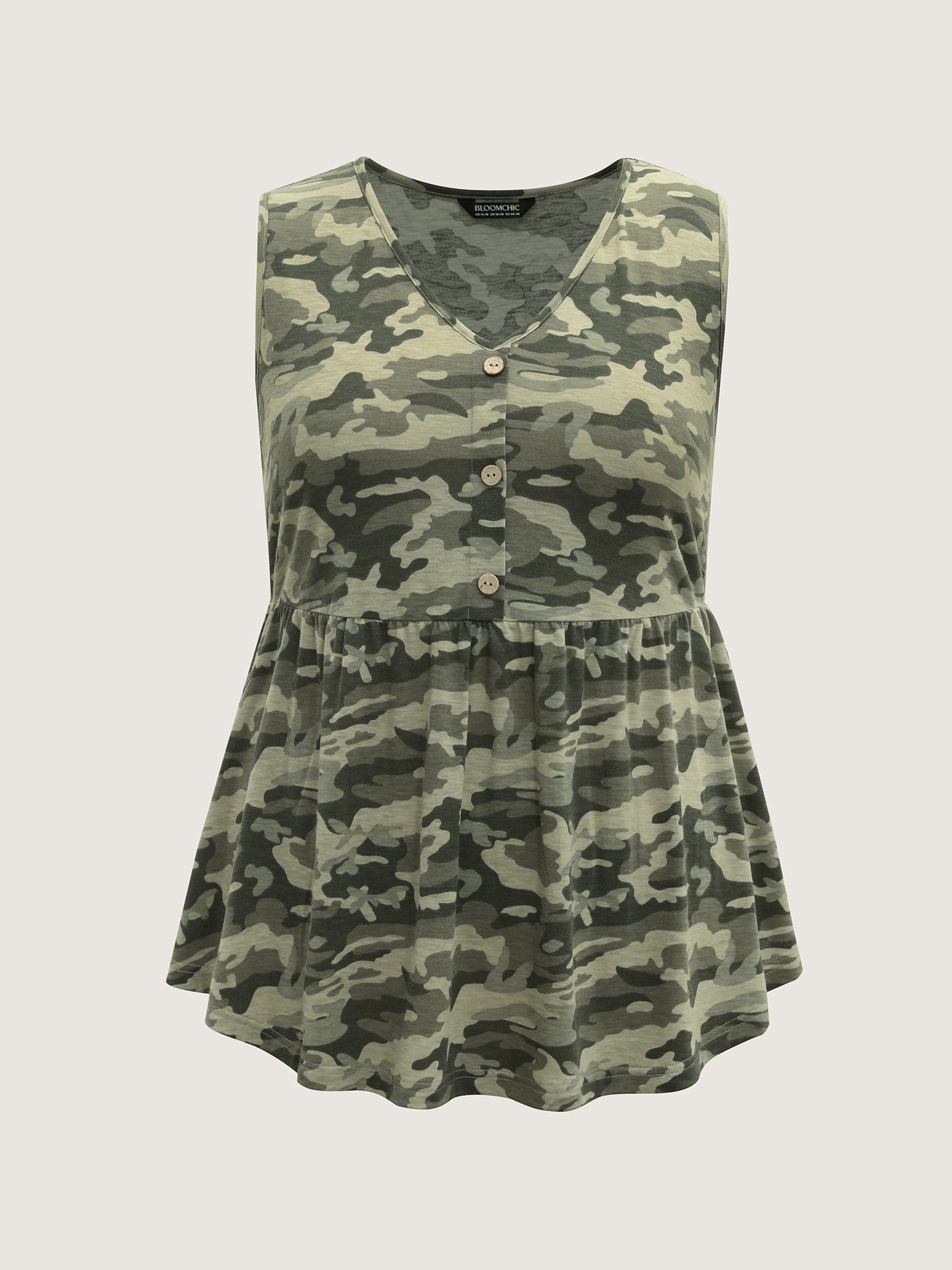 Camouflage Print Cinched-Waist Tank Top