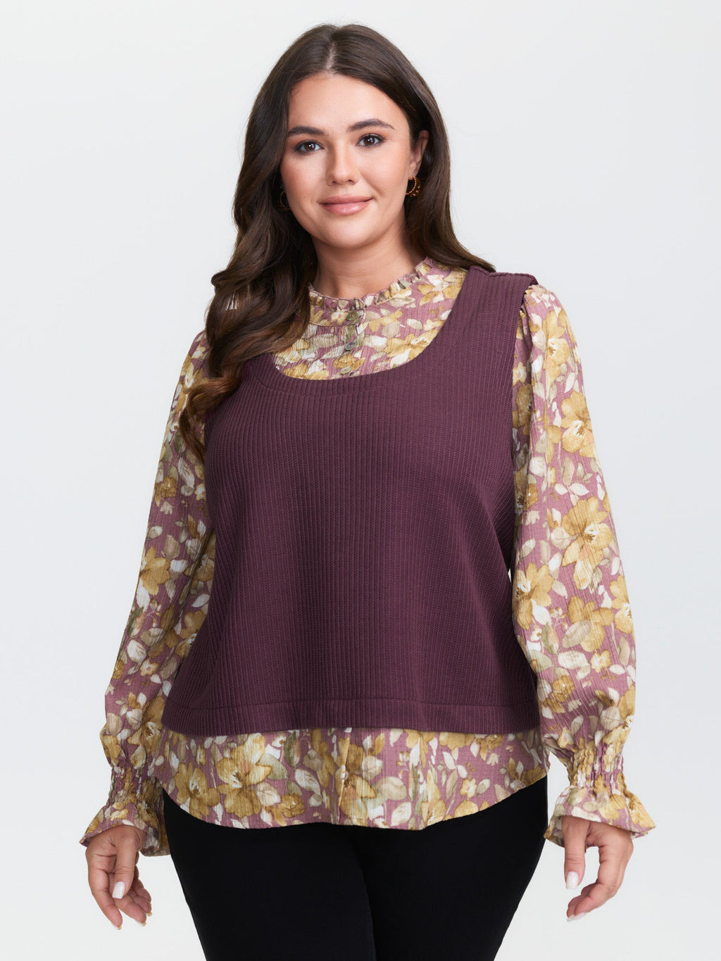 2-in-1 Floral Textured Knit Top