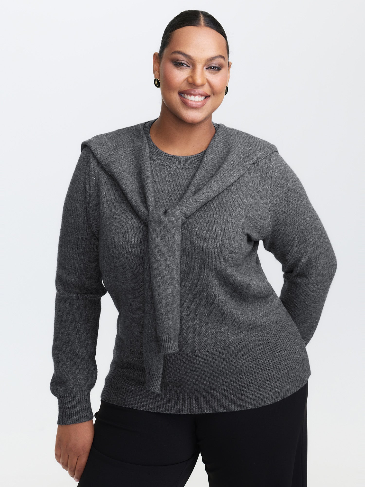 Detachable Shawl Round Neck Pullover