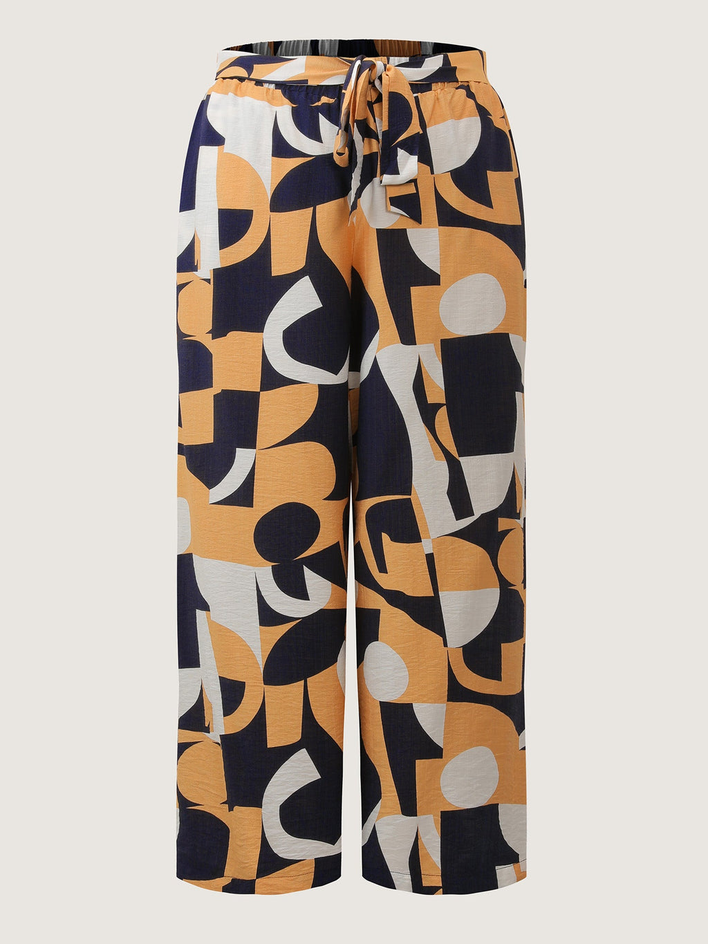 Abstract Print Belted Wide-Leg Pants