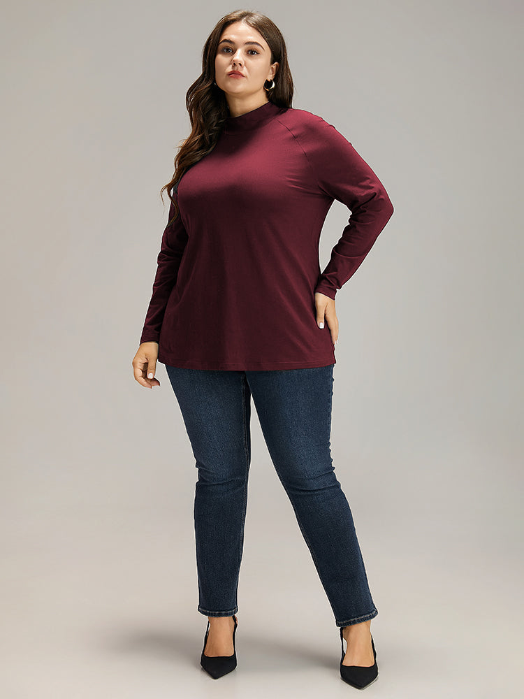 Cotton Mock Neck Raglan Sleeve T-shirt